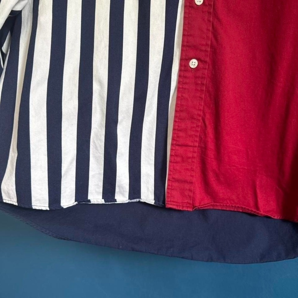 Vintage 90s Colorblock Shirt Men's Size Medium Stars And Stripes Navy Red Retro - Picture 4 of 8
